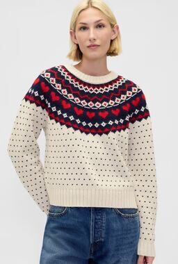GAP Crewneck Sweater in Red Heart Fair Isle Size Medium